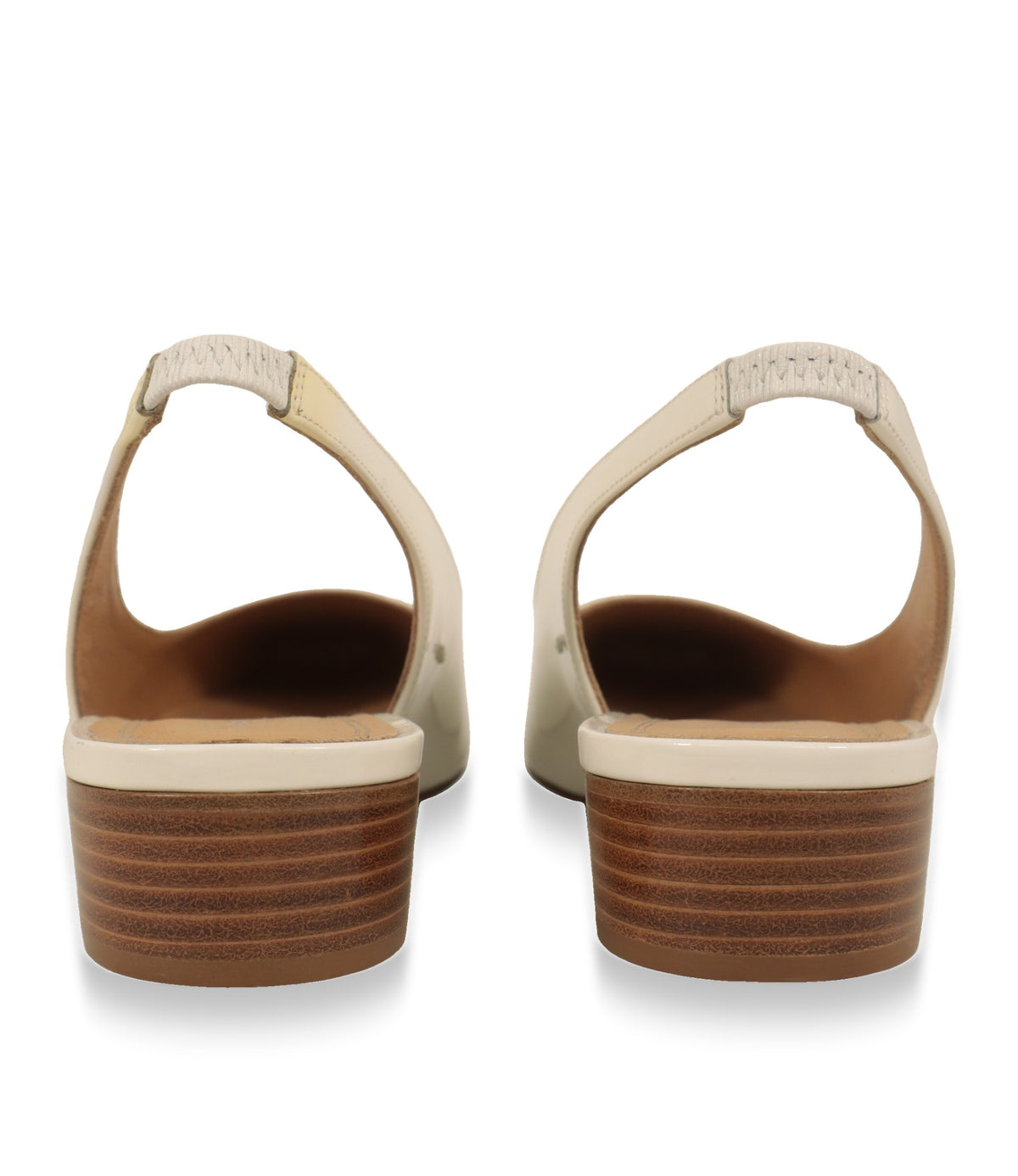 Maison Margiela Slingback Pumps von hinten, geschichteter Blockabsatz und Lackleder-Riemen