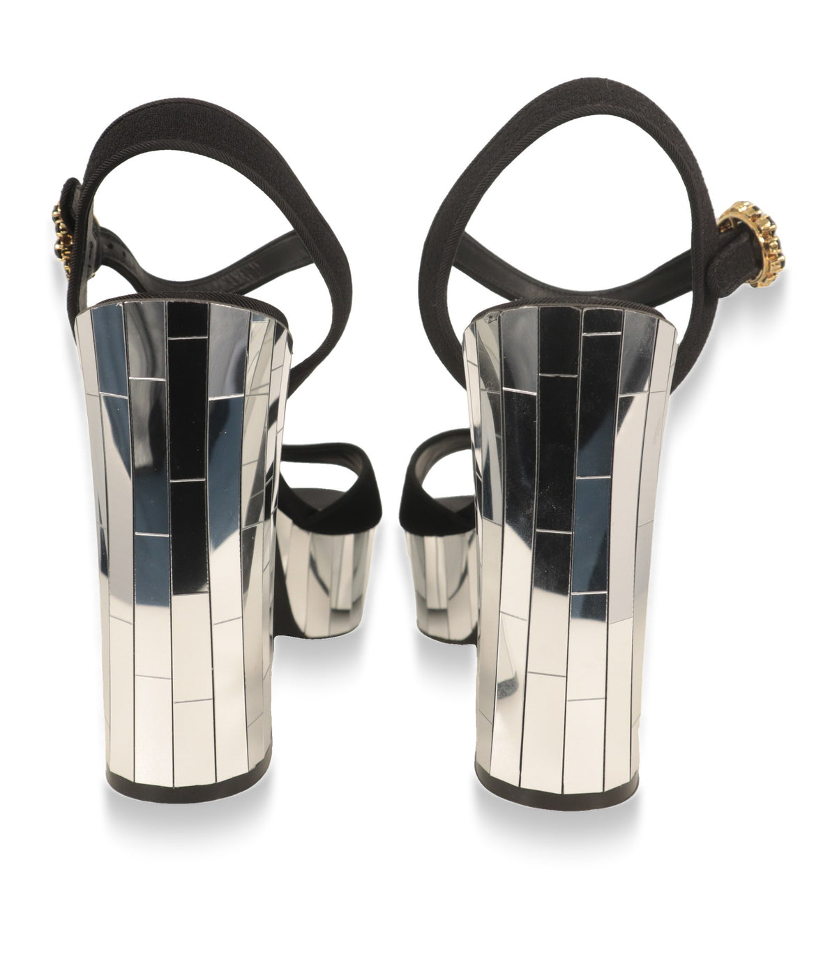 Dolce & Gabbana Plateau-Sandalen von hinten mit Mosaik-Spiegelabsatz in Silber
