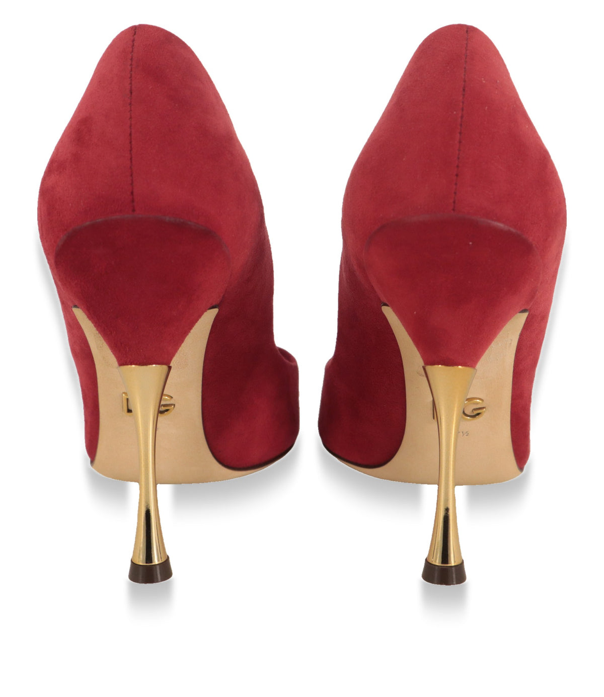 Rückansicht der Dolce & Gabbana High Heels mit skulpturalem goldenem Metallabsatz