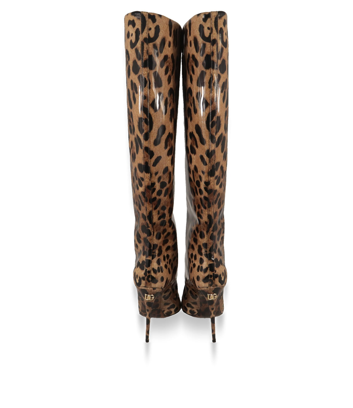 Rückansicht der Dolce & Gabbana Stiefel mit goldfarbenem DG-Logo am Schaft