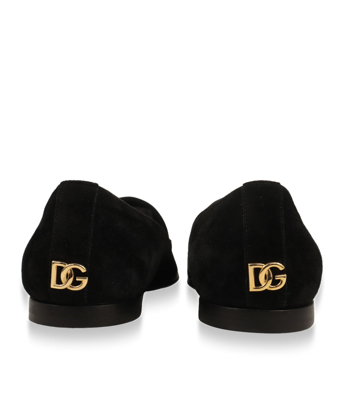 Fersenansicht der Dolce & Gabbana Slipper mit goldfarbenem DG-Logo