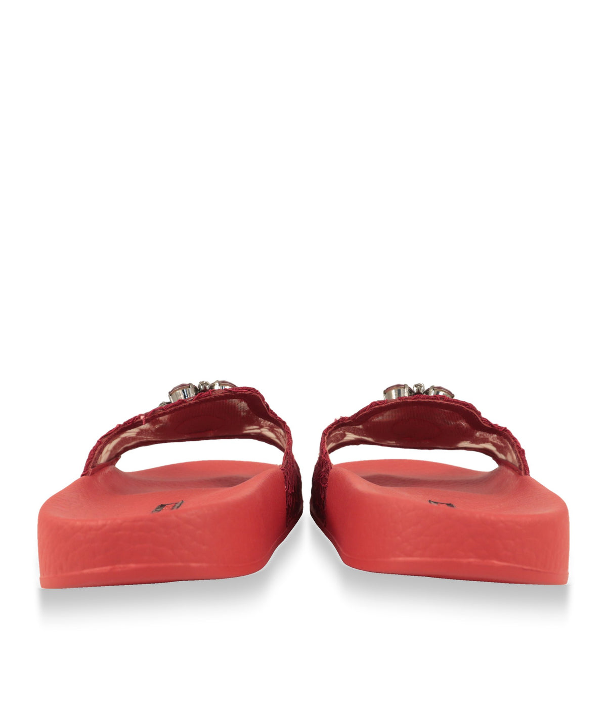 Rückansicht der roten Dolce & Gabbana Badesandalen mit Gummisohle