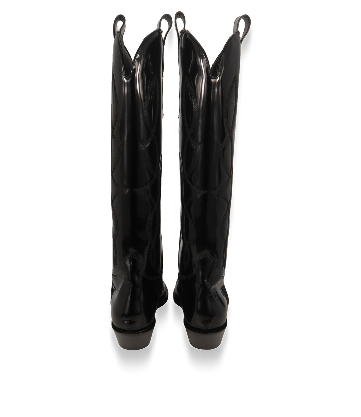 Schwarze Dolce & Gabbana Lederstiefel von hinten mit Blockabsatz