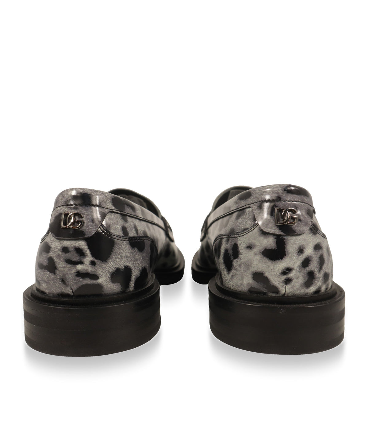 Dolce & Gabbana Loafer Rückansicht mit silberfarbenem DG-Logo und schwarzer Gummisohle