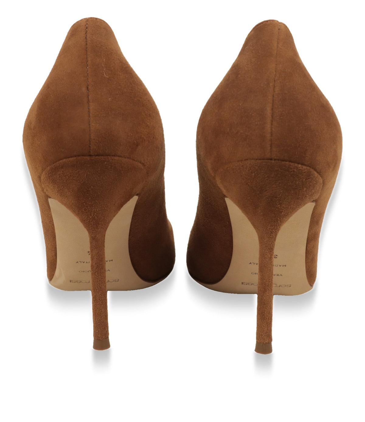 Sergio Rossi High Heels in Braun, Rückansicht mit geschwungenem Absatz