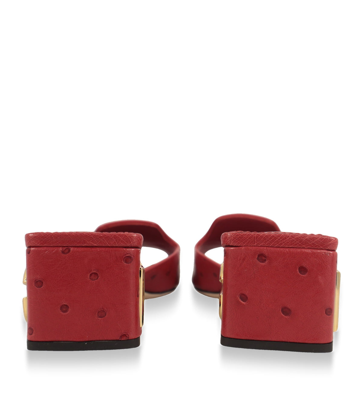 Blockabsätze der roten Dolce & Gabbana Mules aus Straußenleder von hinten