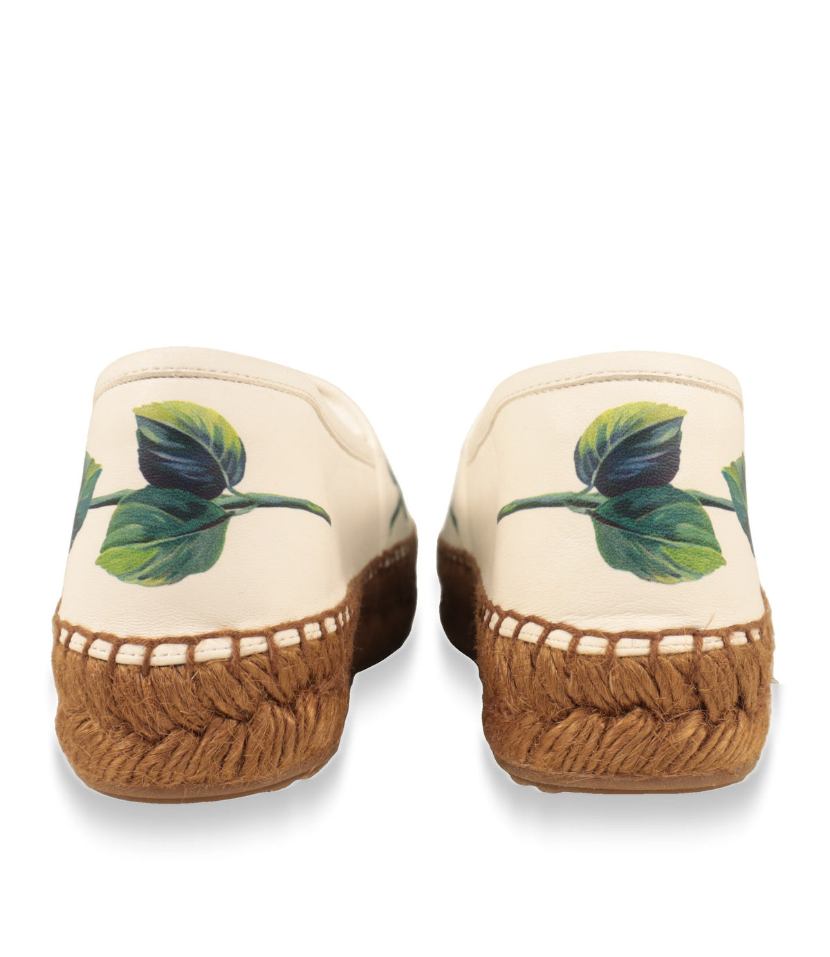 Dolce & Gabbana Espadrilles Rückansicht mit Blattmotiv und brauner Jute-Plateausohle
