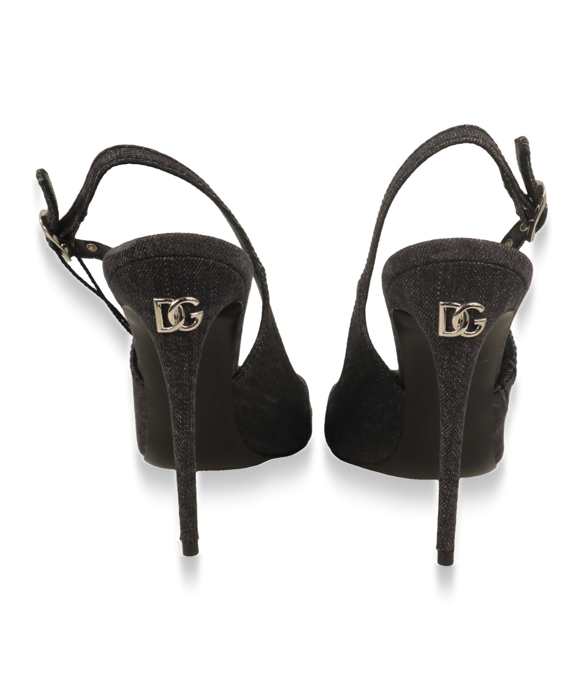 Dolce & Gabbana Slingback Pumps von hinten mit silberfarbenem DG-Logo am Absatz