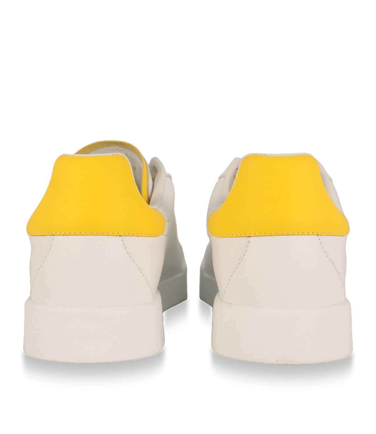 Weiße Dolce & Gabbana Sneaker mit gelber Fersenkappe, Rückansicht