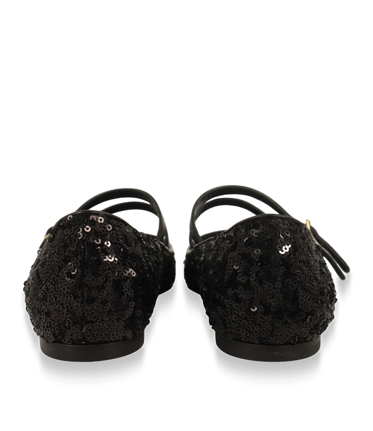 Rückansicht der schwarzen Dolce & Gabbana Ballerinas mit Paillettenbesatz