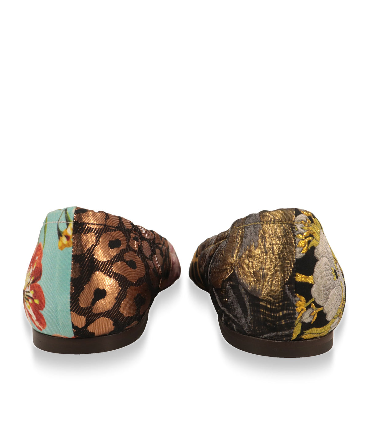 Dolce & Gabbana Ballerinas Rückansicht mit Bronze-Leoparden-Jacquard und Blumenmuster