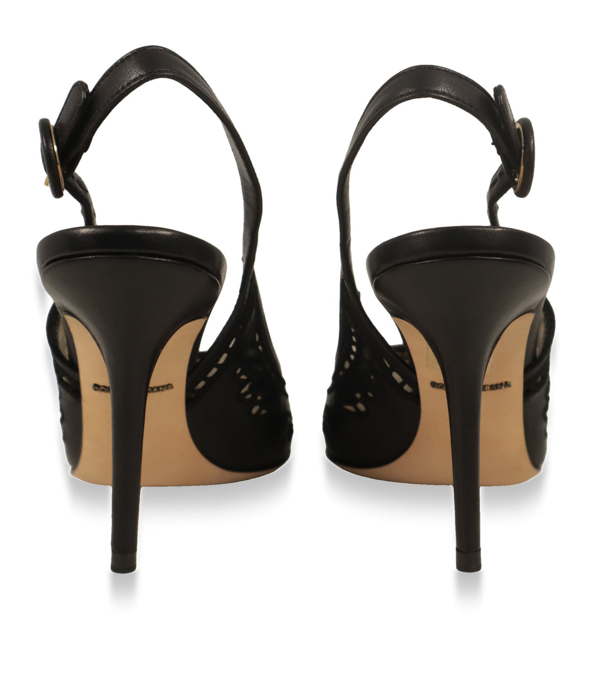Dolce & Gabbana High Heels von hinten mit Fersenriemchen und runder Lederschnalle