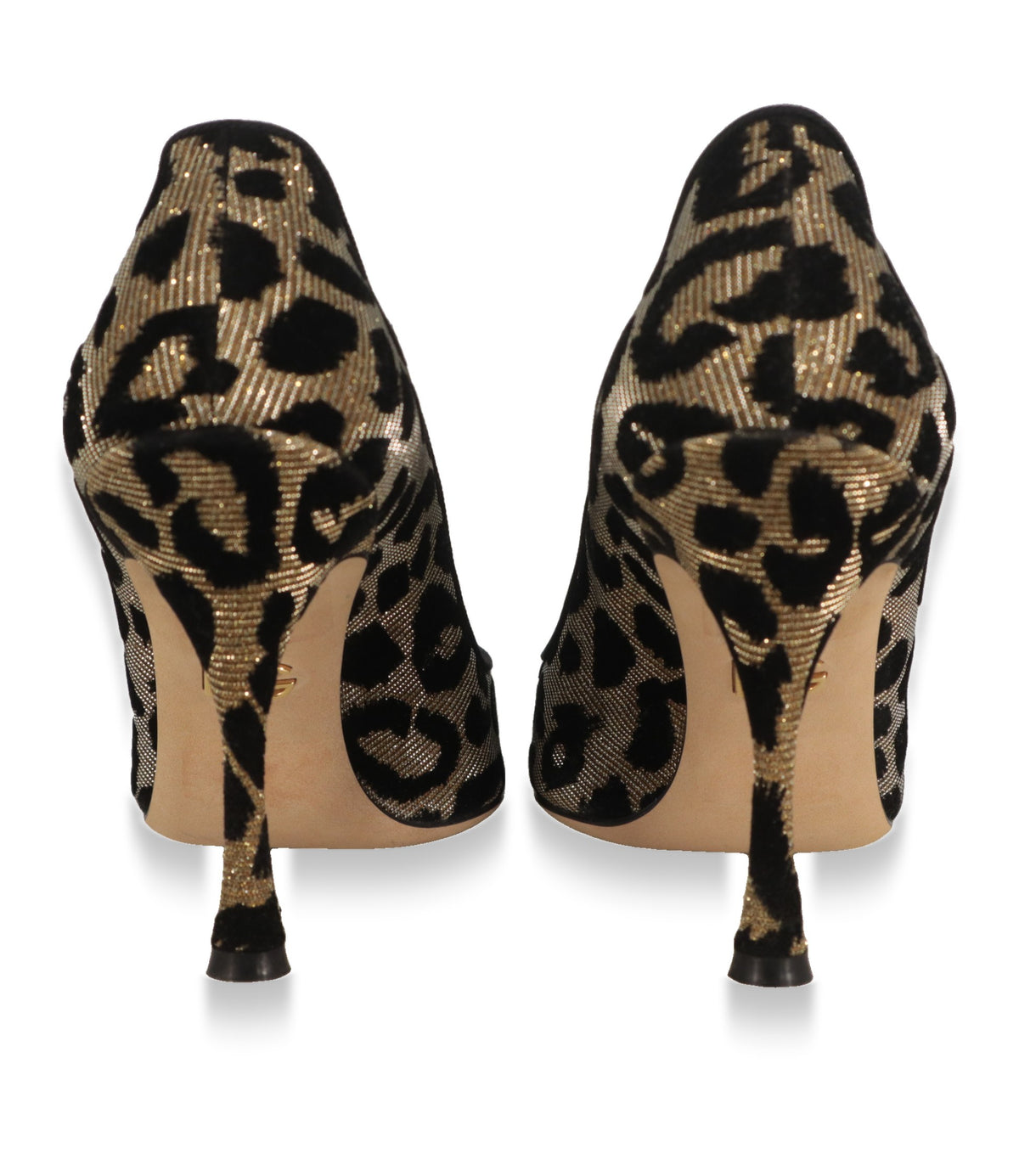 Dolce & Gabbana Absatzschuhe in Gold-Schwarz, Rückansicht mit schlankem Stiletto-Absatz