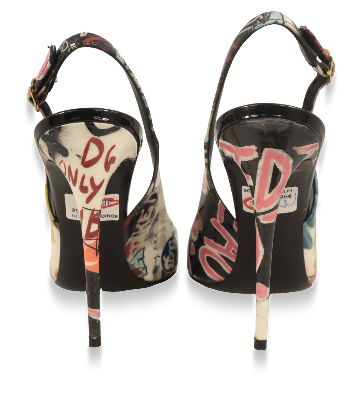 Dolce & Gabbana Slingback Pumps von hinten mit Fersenriemchen und bedrucktem Absatz