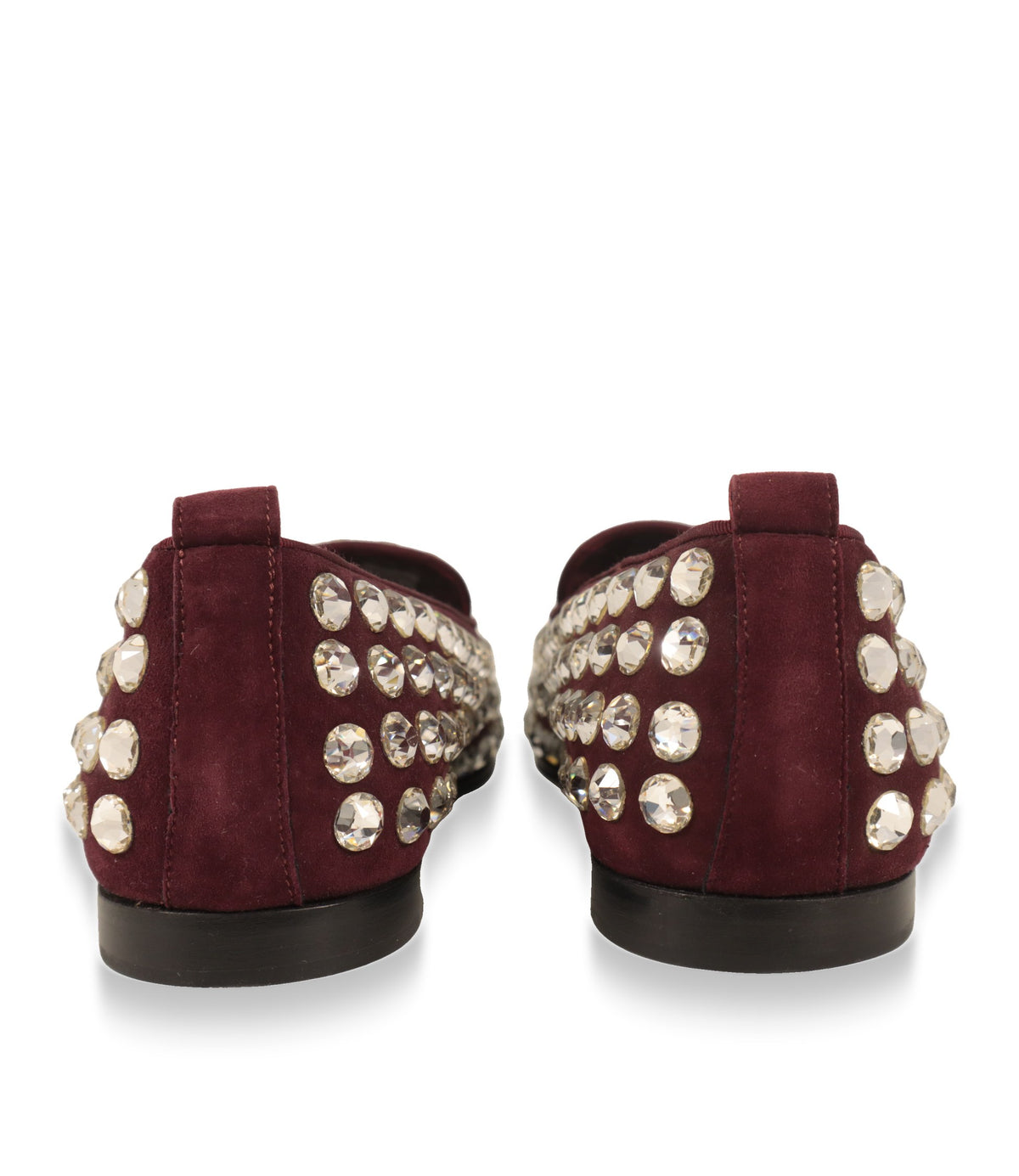 Dolce & Gabbana Wildleder Slipper, Rückansicht mit Zugschlaufe und Kristallen