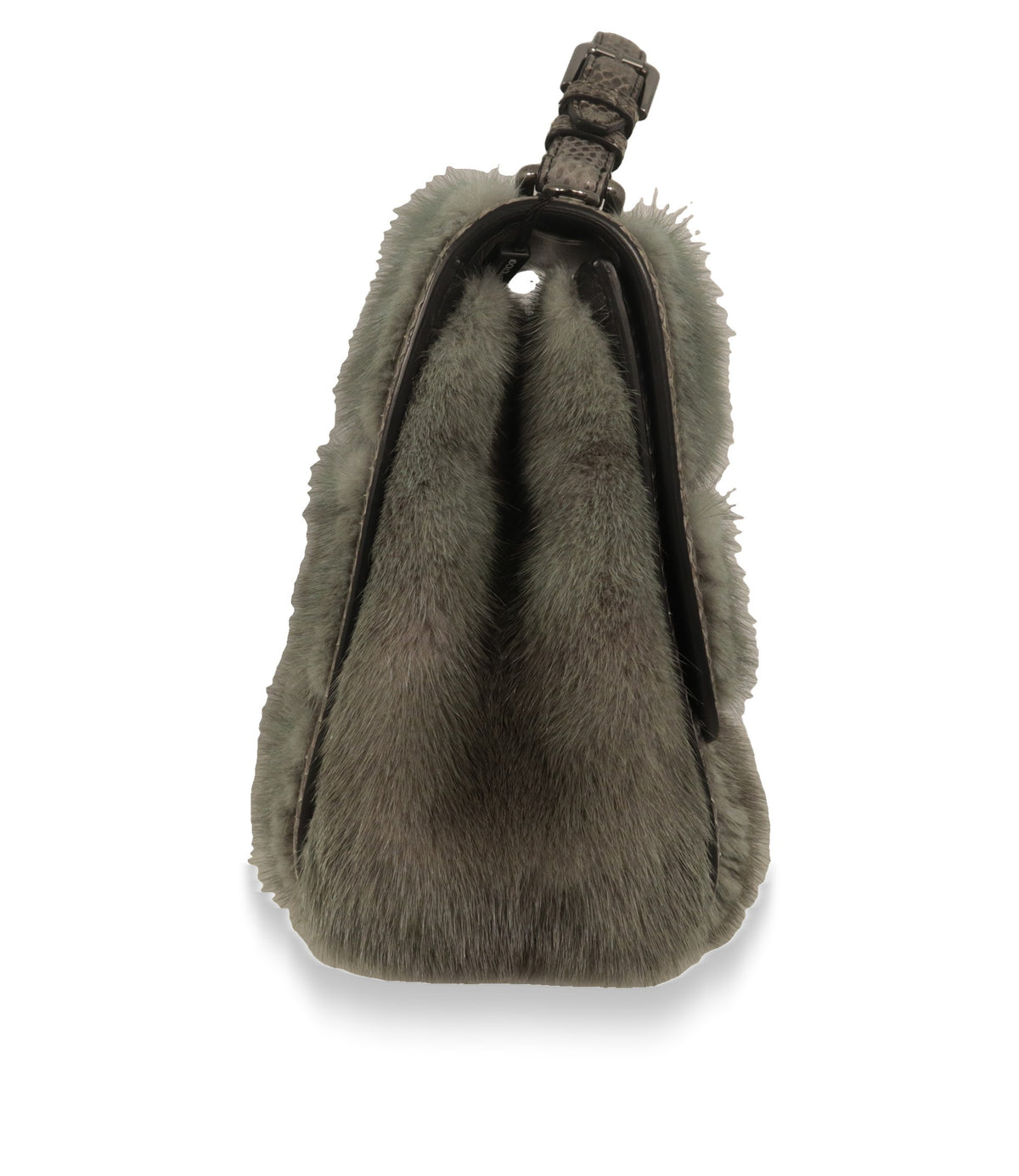 Dolce & Gabbana Handtasche Grau, Seitenprofil mit Lederhenkel und Pelzkorpus