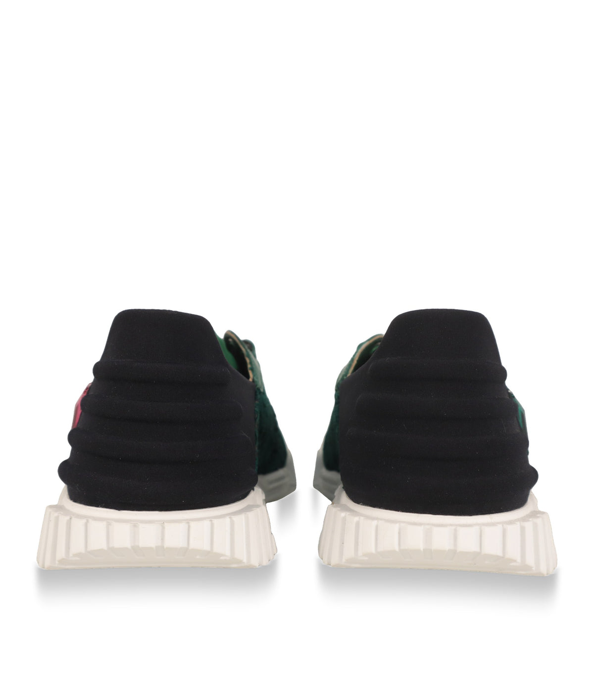 Dolce & Gabbana Sneaker mit schwarzer Stretch-Ferse und weißer Gummisohle, Rückansicht