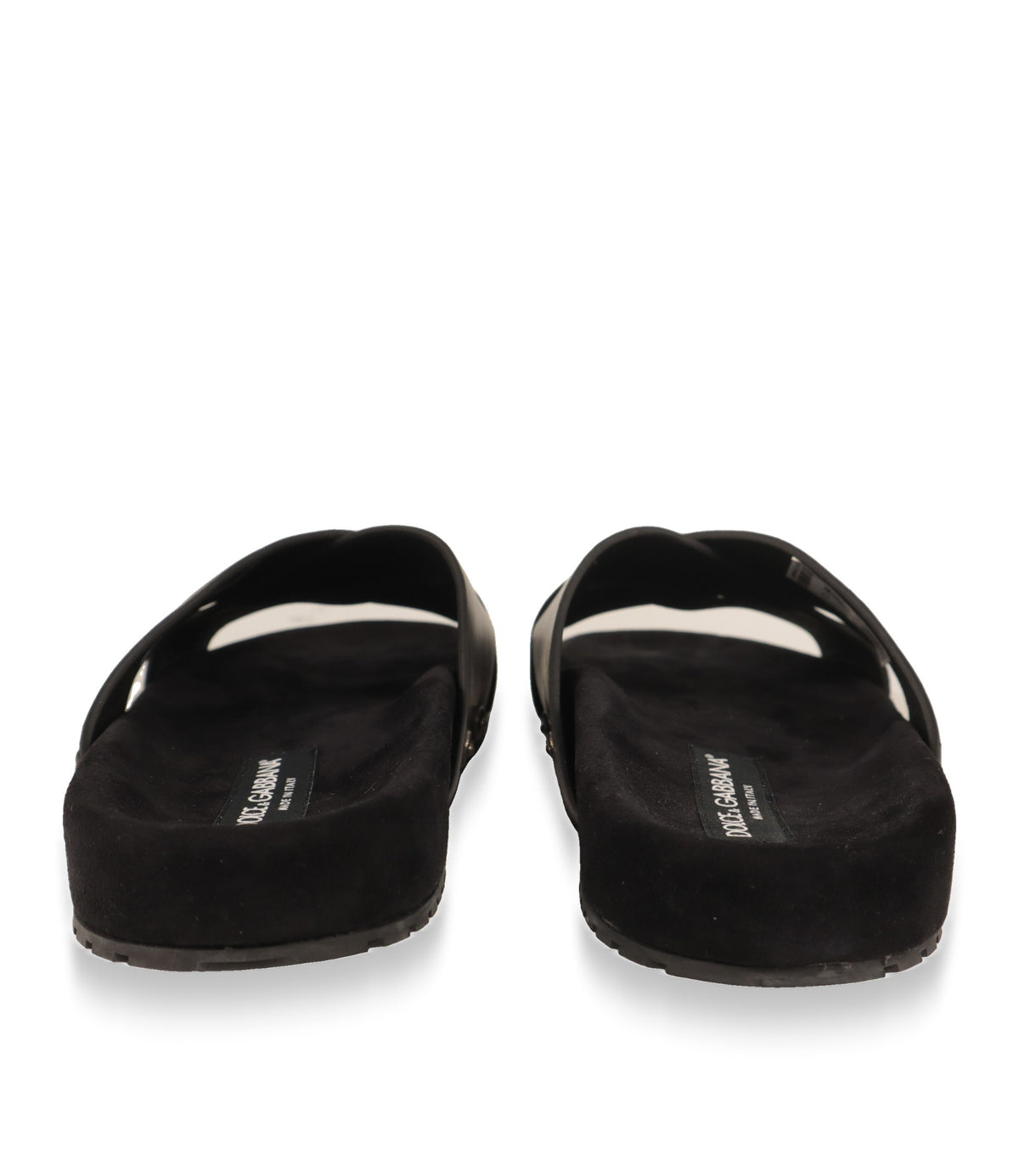 Dolce & Gabbana Slides Schwarz, Rückansicht mit Veloursleder-Fußbett