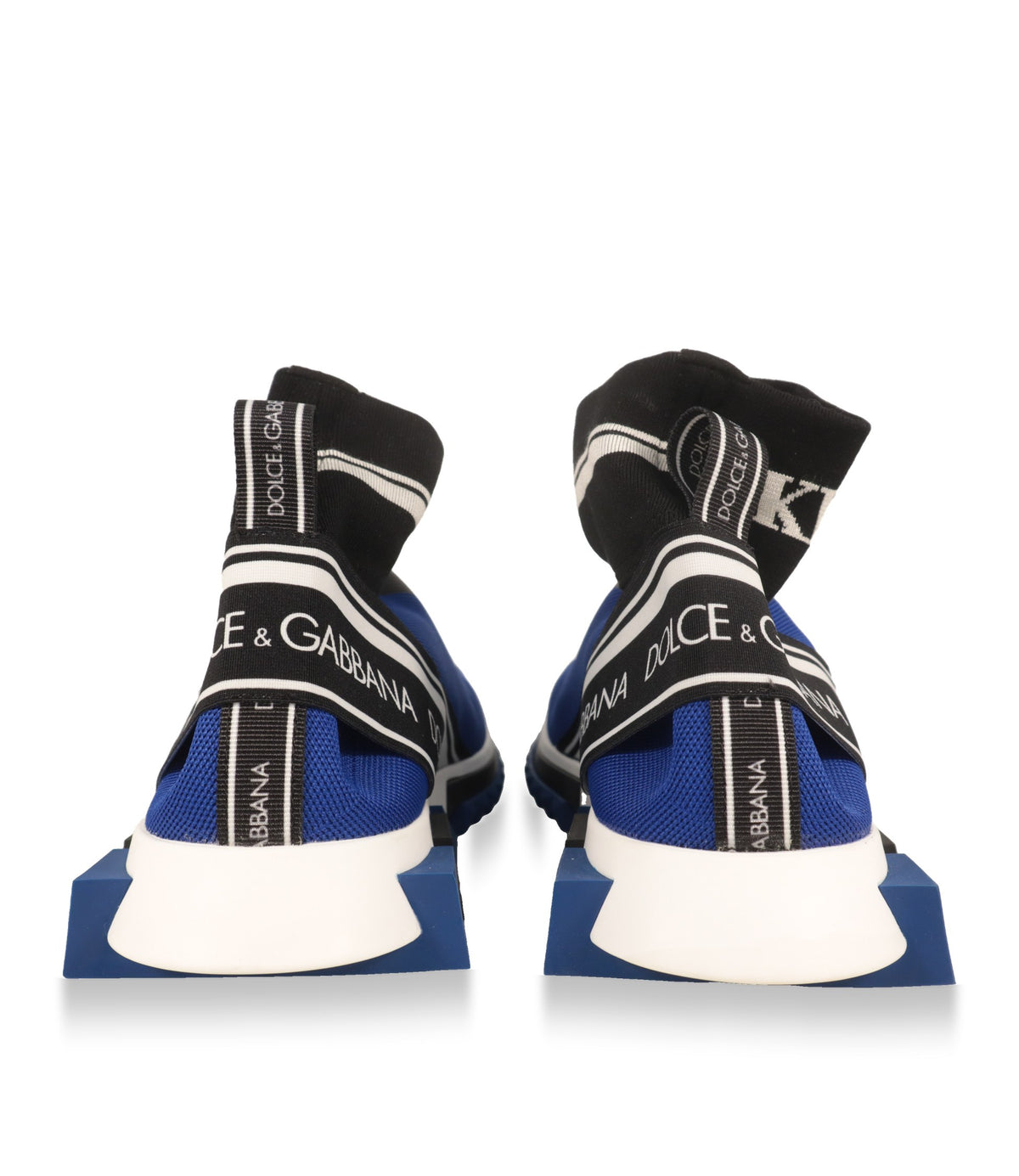 Dolce & Gabbana Sneaker von hinten mit Logo-Bändern und blau-weißer Sohle
