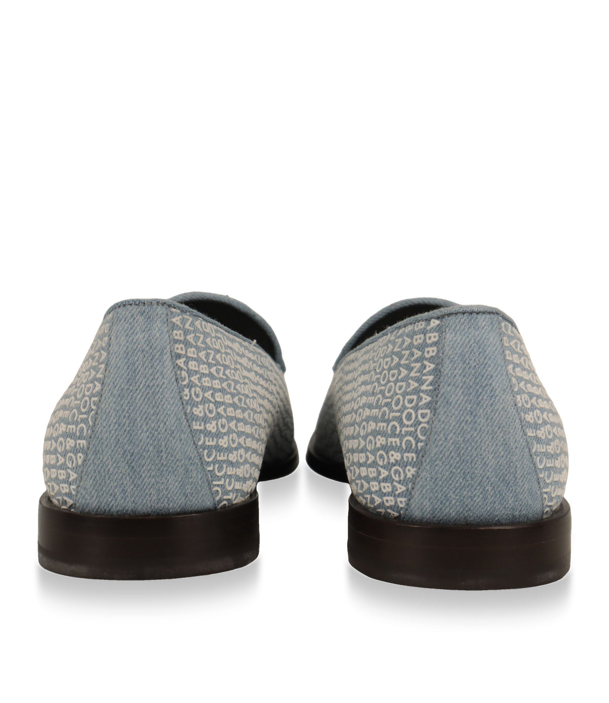 Dolce & Gabbana Slipper aus Denim, Rückansicht mit Fersenpartie und brauner Sohle