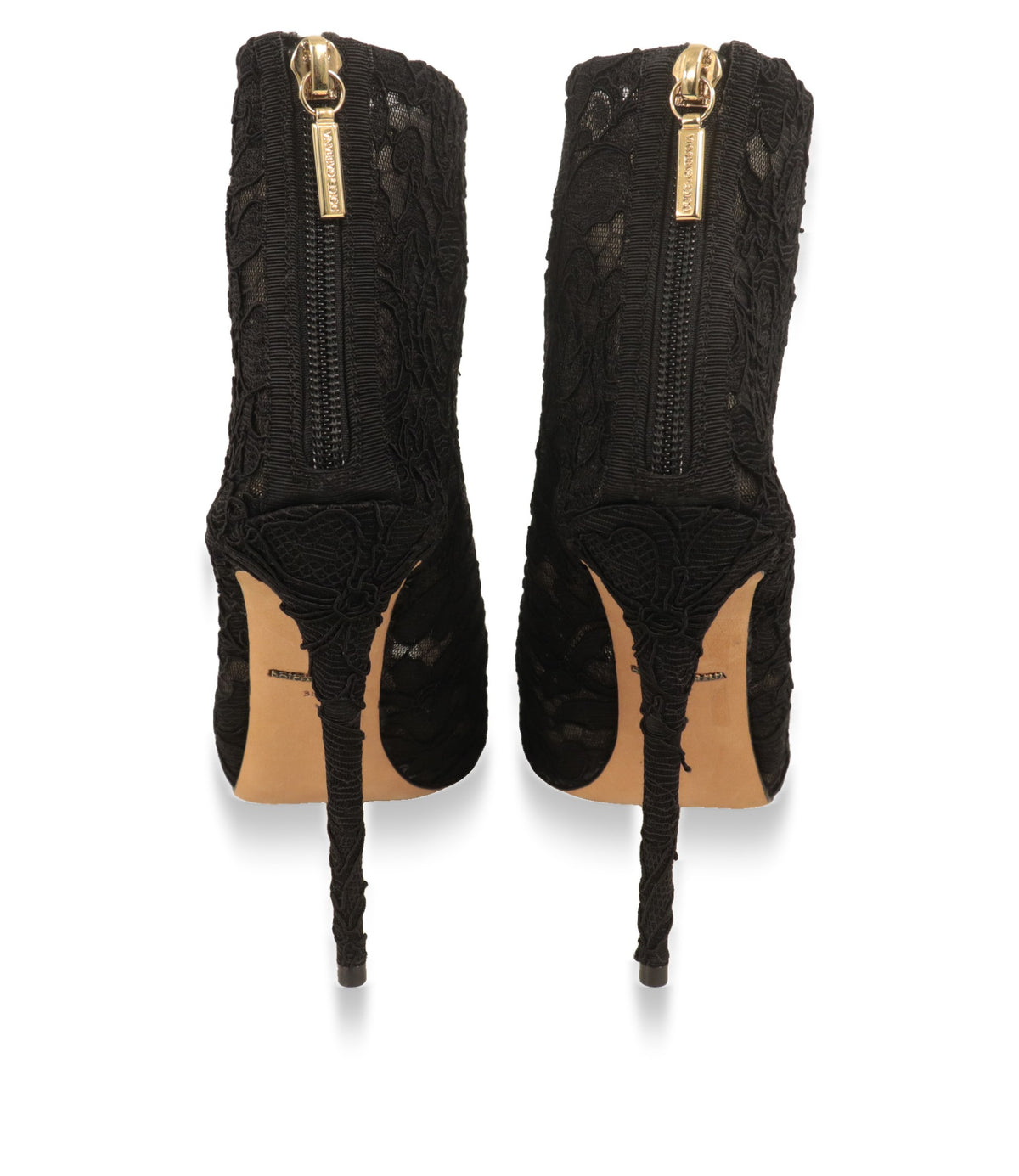Dolce & Gabbana Stiefeletten Rückansicht mit Logo-Reißverschluss und schlanken Spitzenabsätzen
