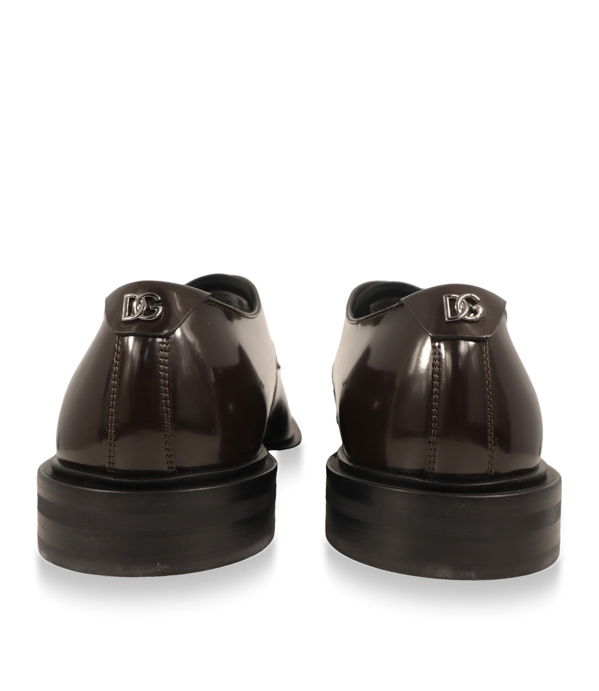 Fersenansicht der Dolce & Gabbana Monkstrap Schuhe mit silberfarbenem DG-Logo