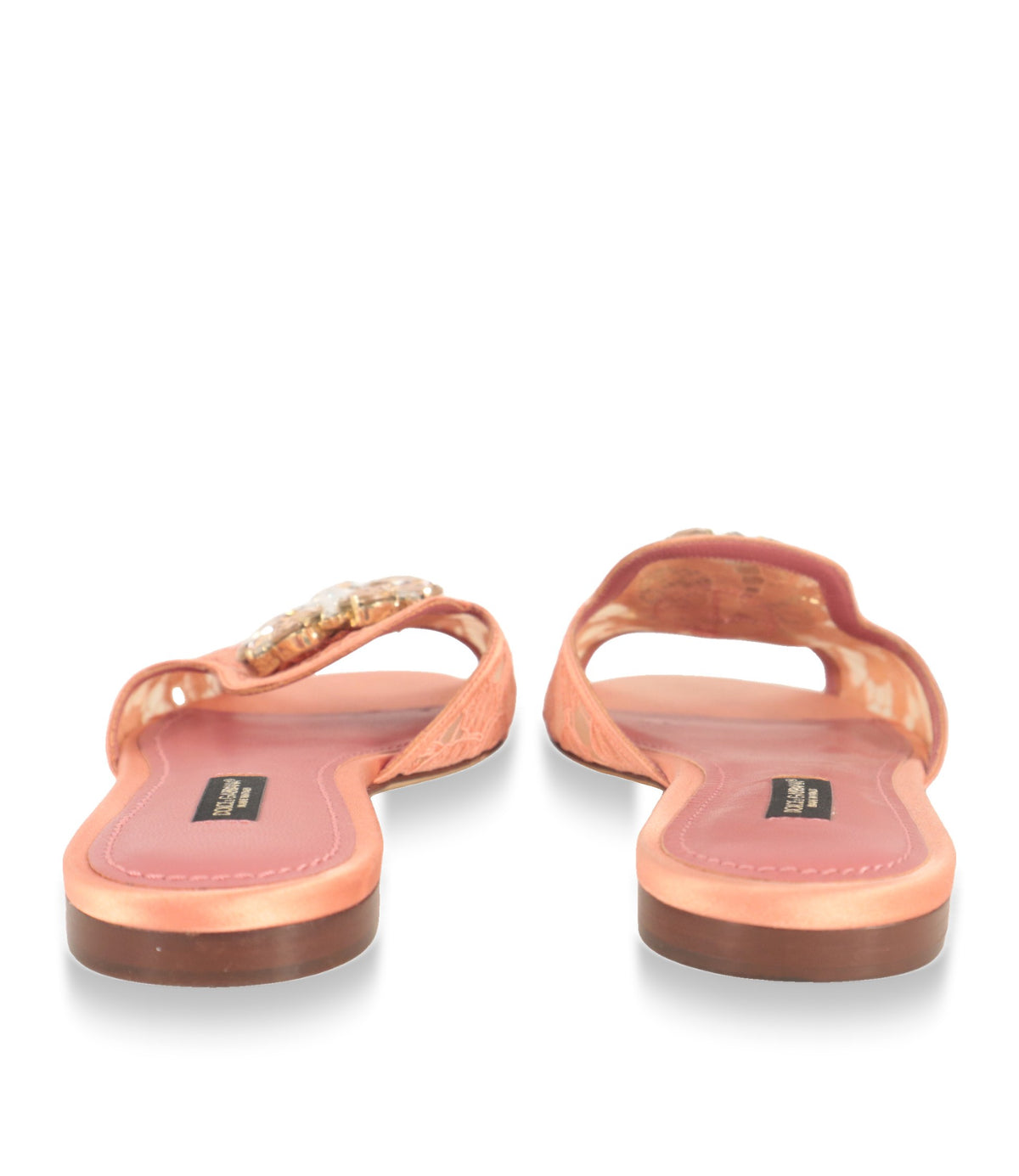 Dolce & Gabbana Pantoletten in Rosé, Rückansicht mit flacher Ledersohle