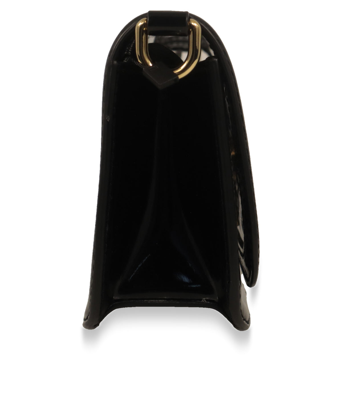 Seitenansicht der schwarzen Dolce & Gabbana Umhängetasche mit goldfarbener Riemenöse
