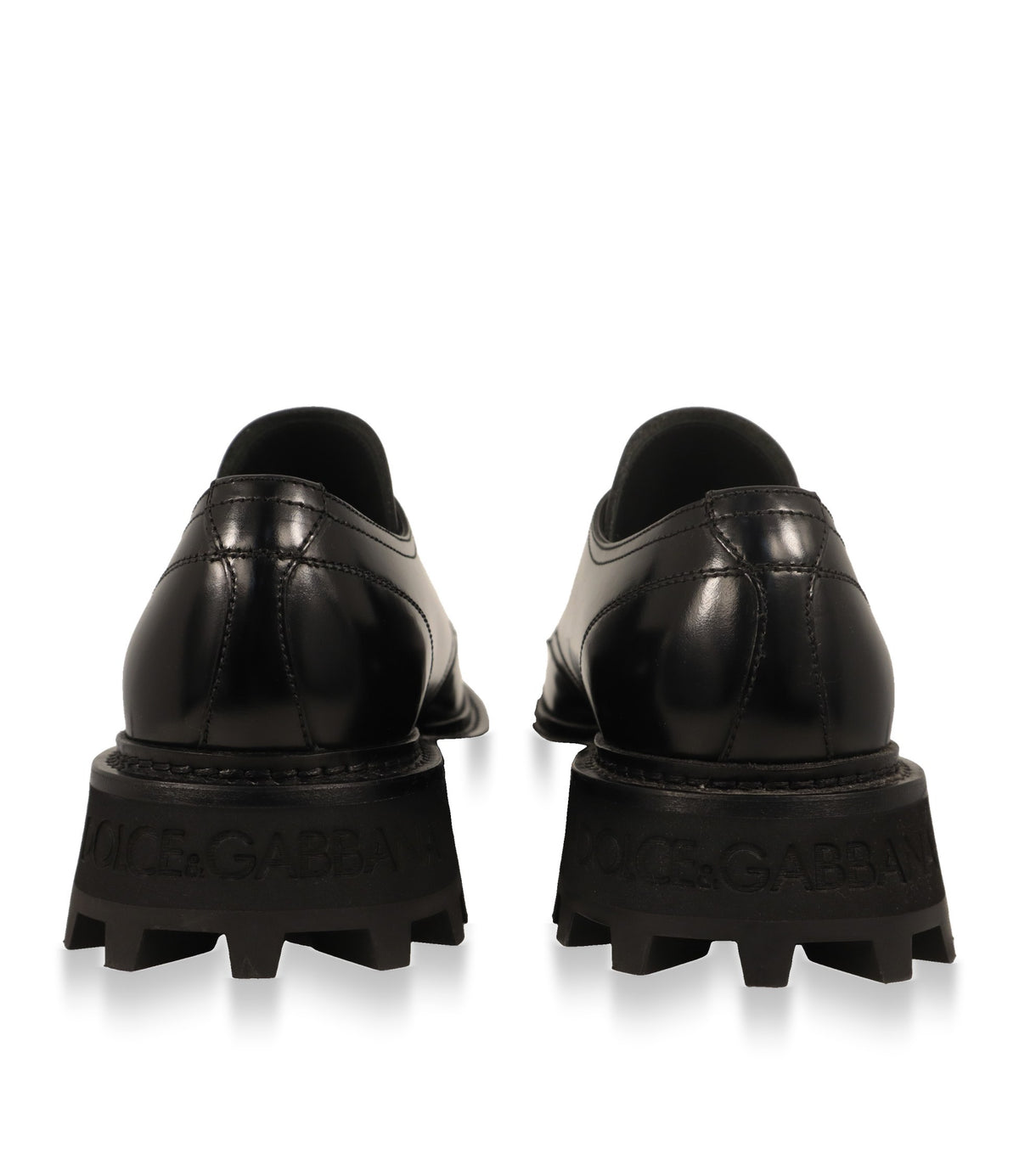 Dolce & Gabbana Derby Schuhe von hinten mit geprägtem Logo auf der Gummisohle