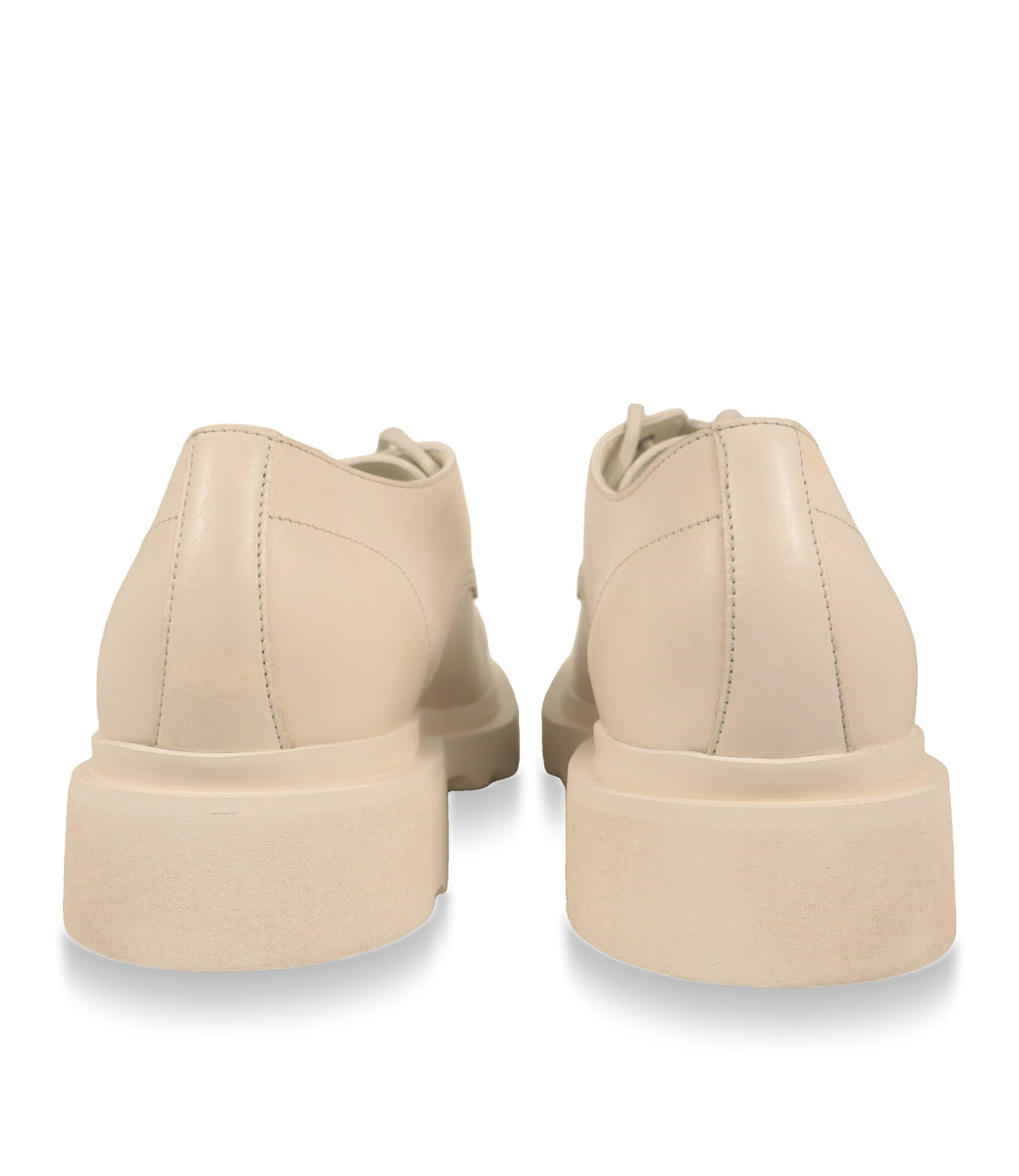 Weiße Derby Schuhe von Dolce & Gabbana, Rückansicht mit Absatz und Gummisohle