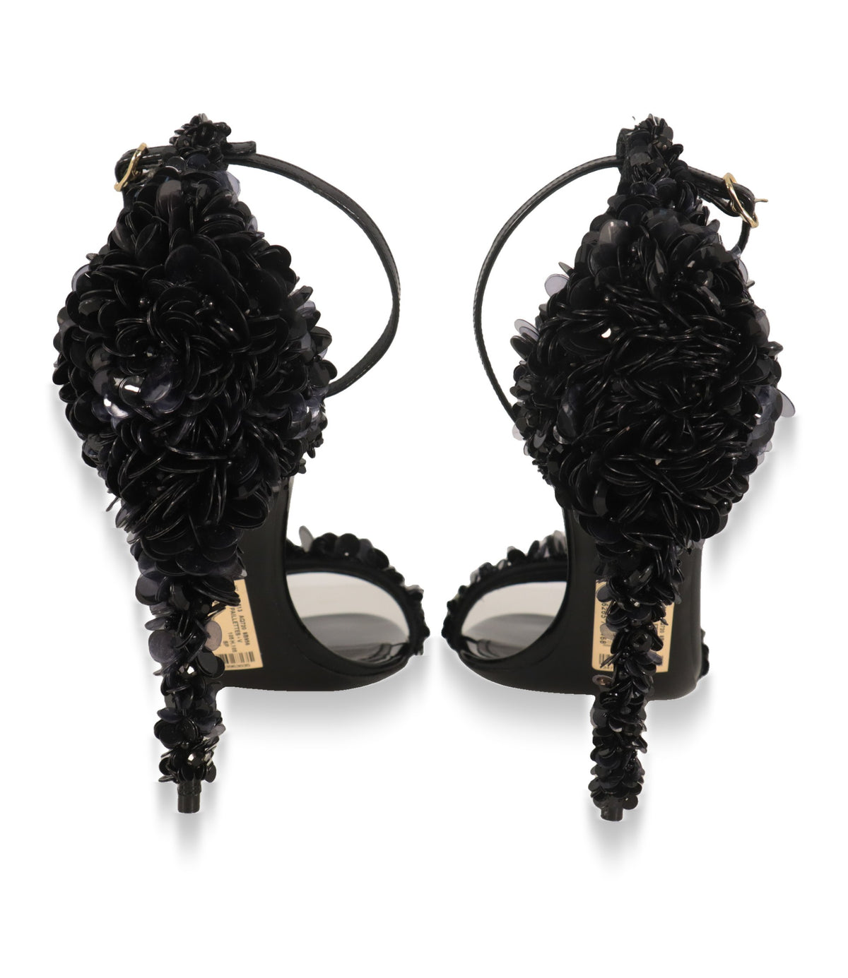 Paillettenbesetzter Stiletto-Absatz der Dolce & Gabbana Sandaletten von hinten