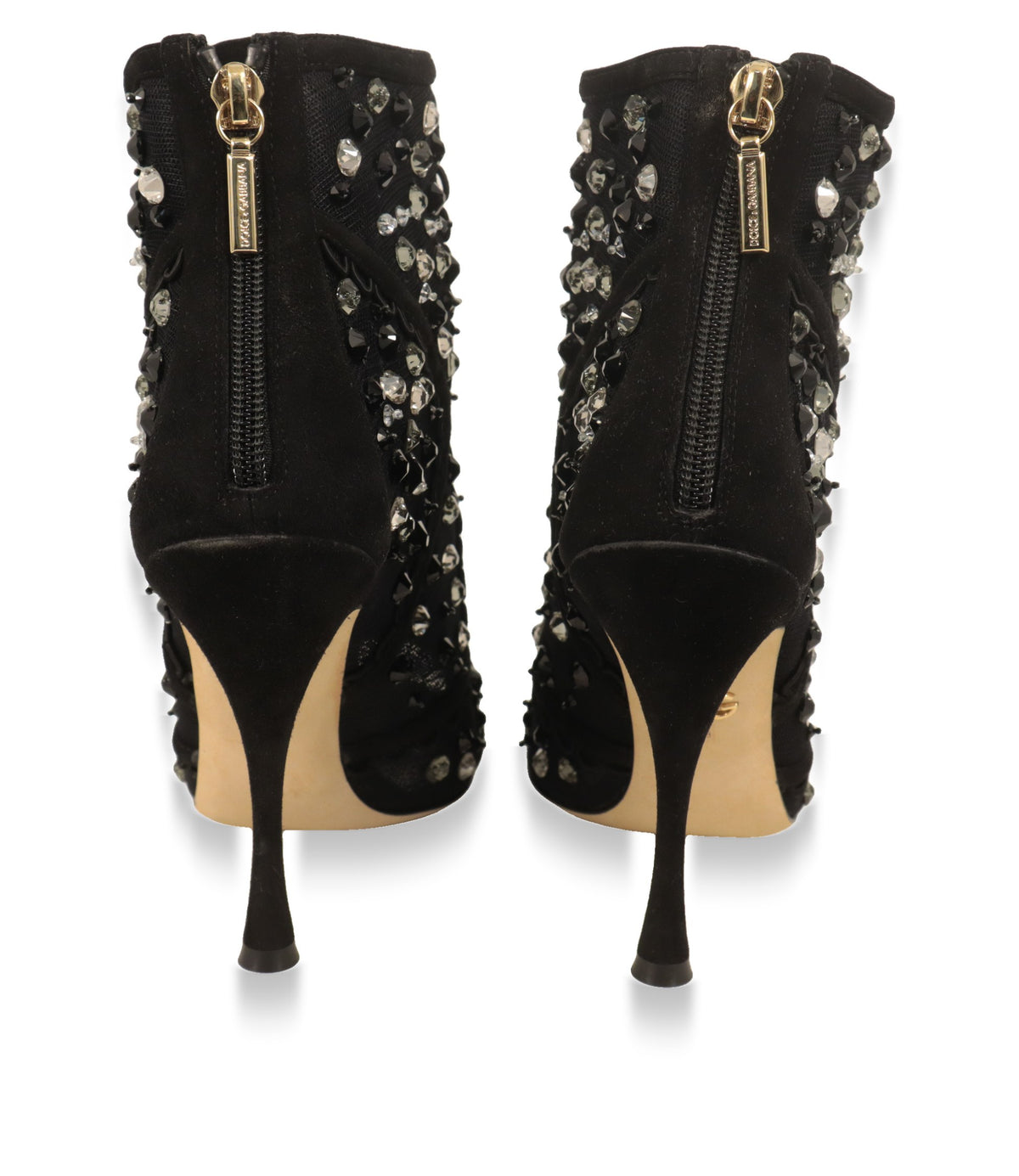Dolce & Gabbana Stiefeletten Rückansicht mit goldfarbenem Reißverschluss und Ledersohle