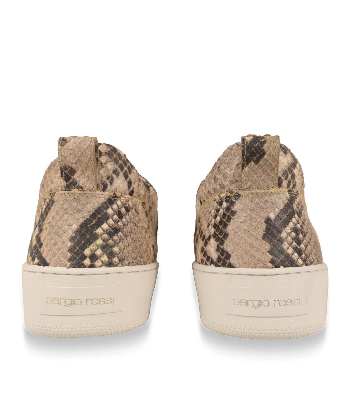 Sergio Rossi Sneaker Rückansicht mit geprägtem Logo auf weißer Gummisohle