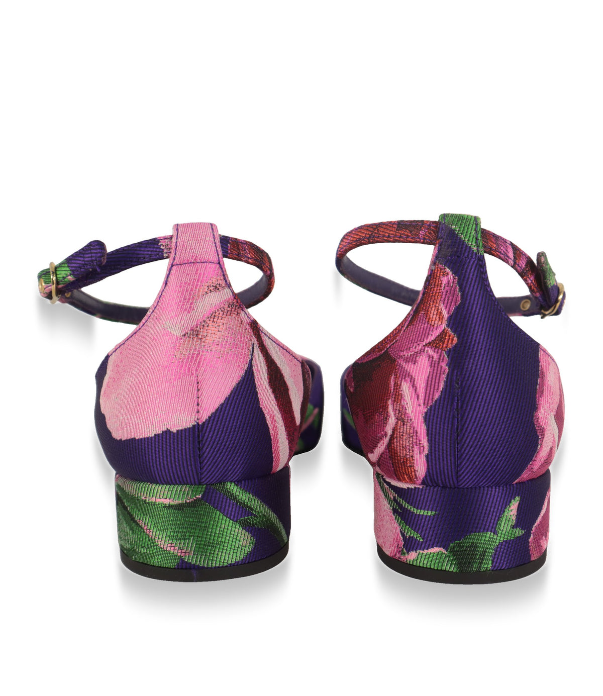 Dolce & Gabbana Mary Jane Schuhe Rückansicht mit niedrigem Blockabsatz im Blumenmuster
