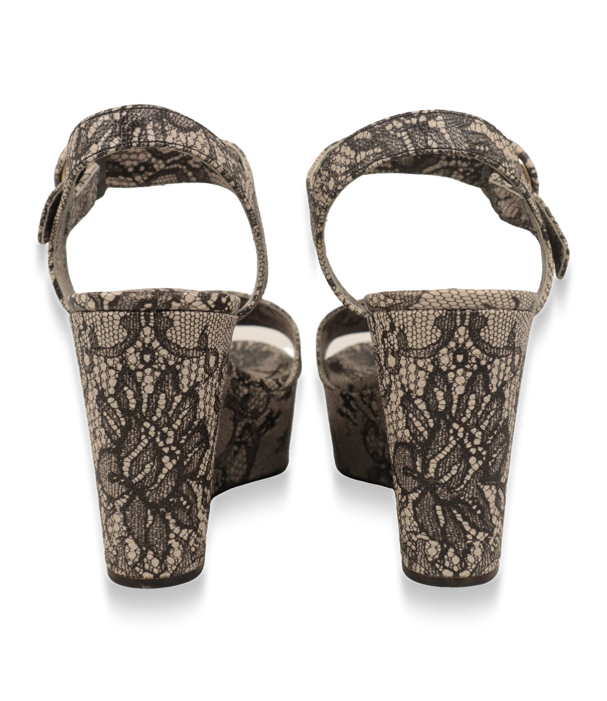 Dolce & Gabbana Plateau-Sandalen Rückansicht mit Keilabsatz im floralen Spitzenmuster