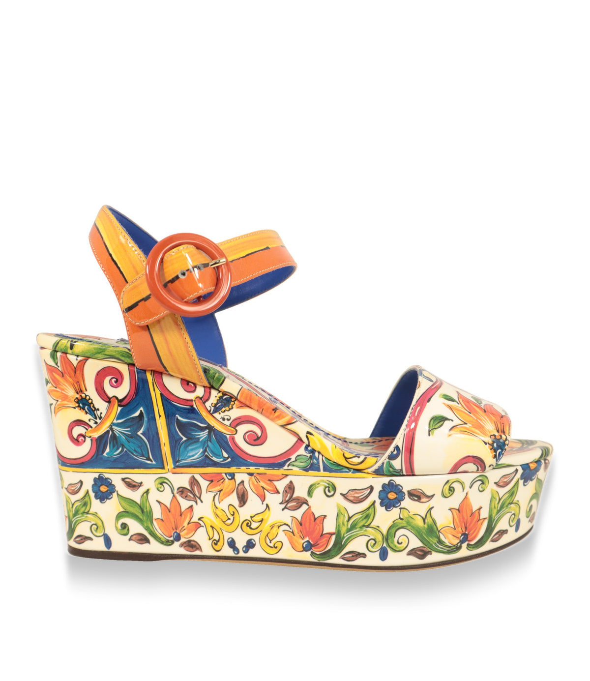 Dolce & Gabbana Plateau-Sandalen im Profil mit floralem Majolika-Muster