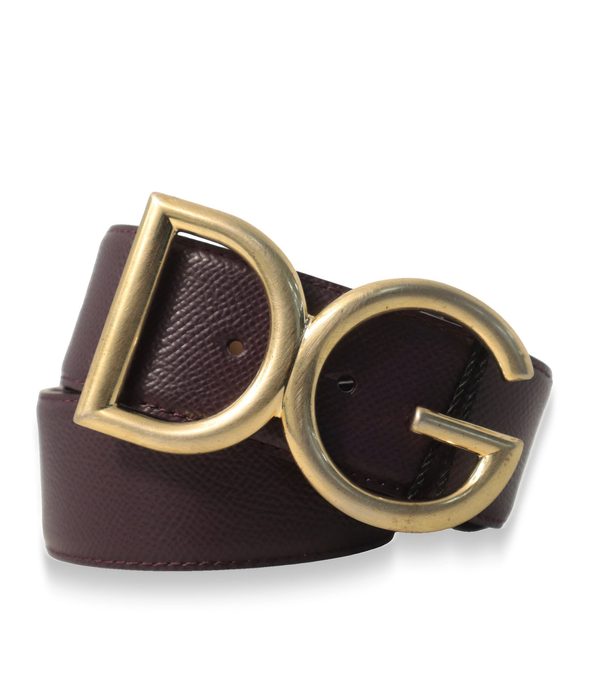 Dolce & Gabbana Damengürtel in Bordeaux gerollt mit matt goldener Monogramm-Schnalle