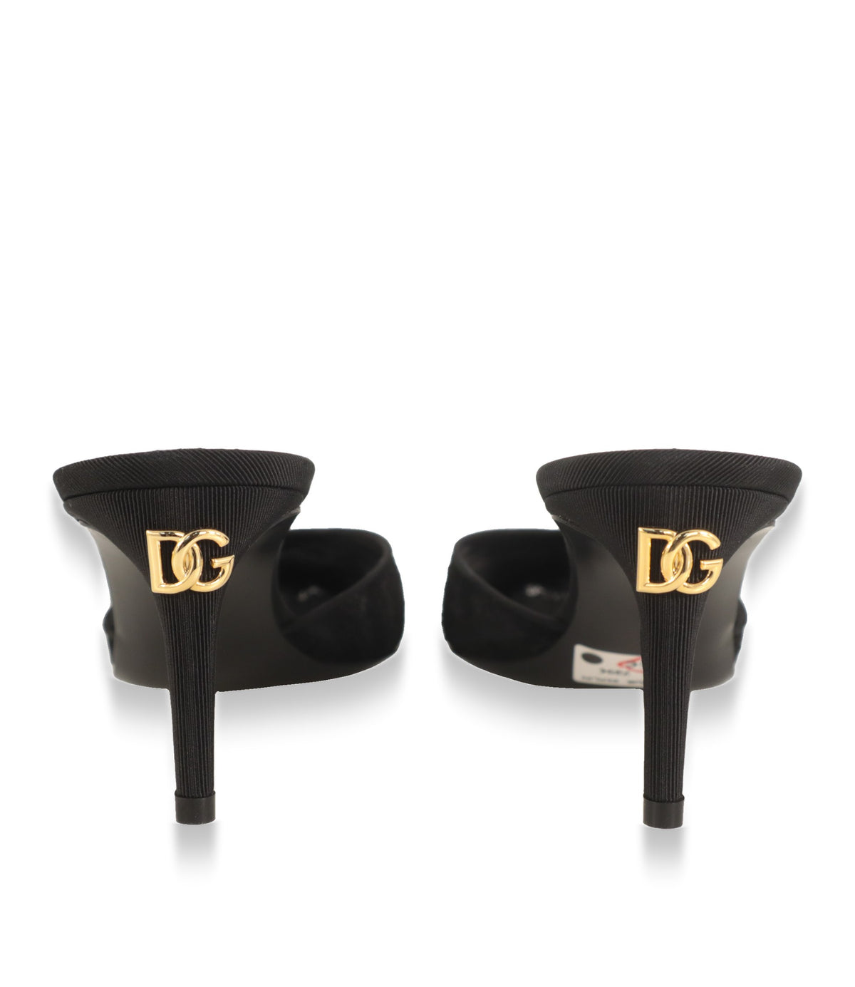 Dolce & Gabbana Mules Rückansicht mit goldfarbenem DG-Logo am Absatz