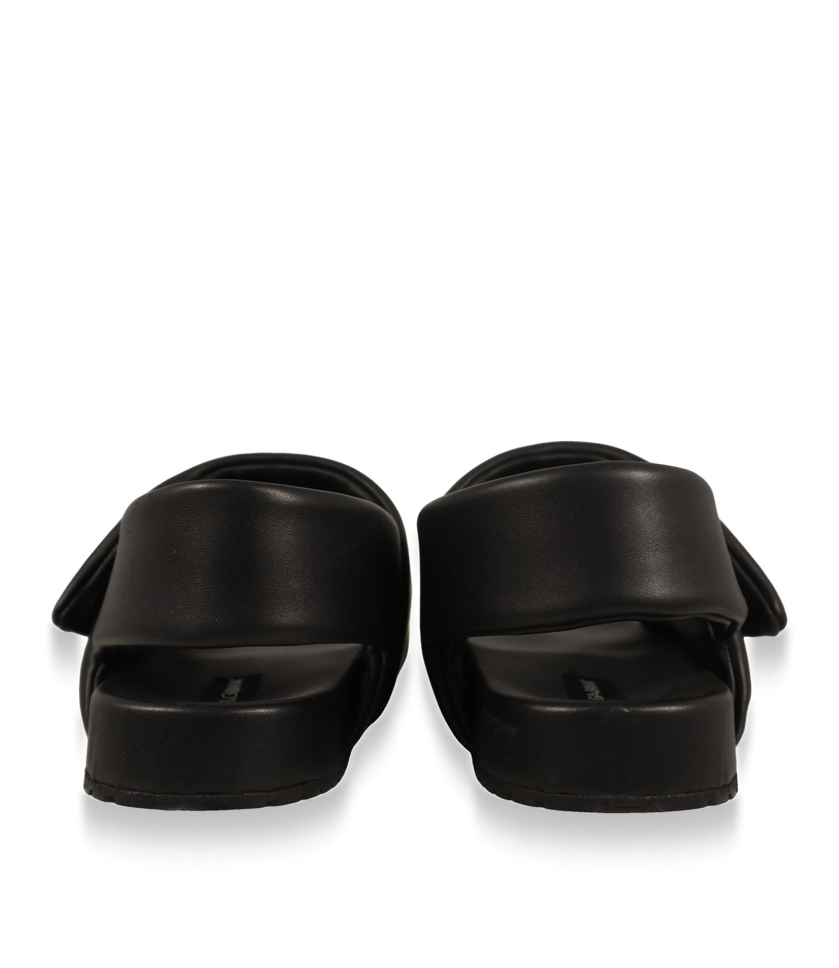Schwarze Lederandalen von Dolce & Gabbana, Rückansicht mit profilierter Gummisohle