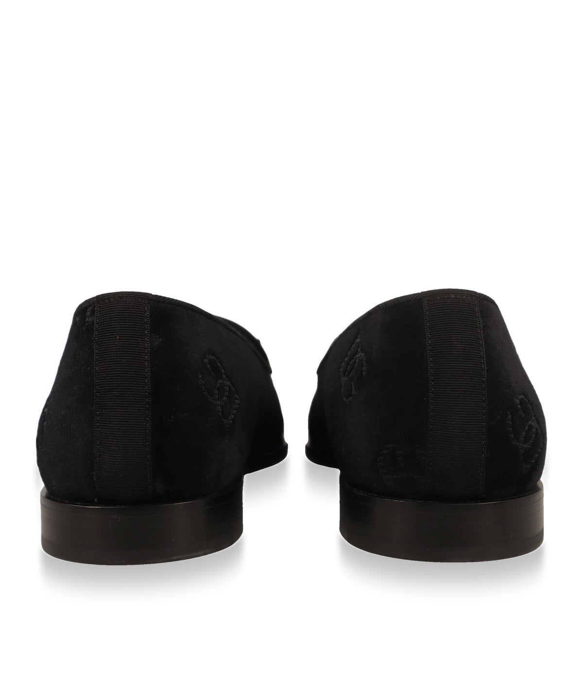Fersenansicht der Dolce & Gabbana Samt-Loafer in Schwarz mit Ripsbandnaht