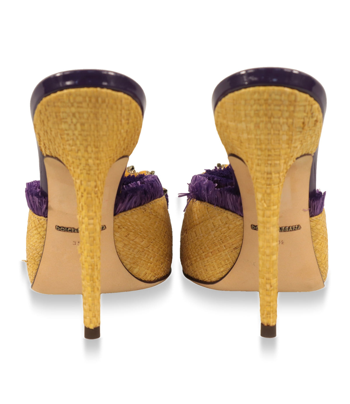 Dolce & Gabbana Mules Rückansicht mit strohbezogenem High Heel und Ledersohle