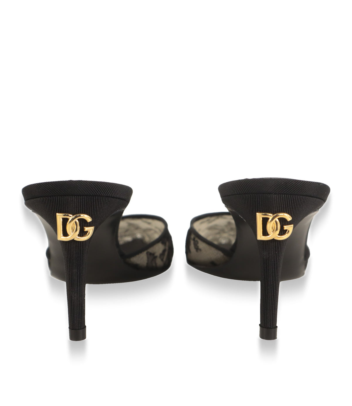 Dolce & Gabbana Mules mit goldfarbenem DG-Logo am Absatz, Rückansicht