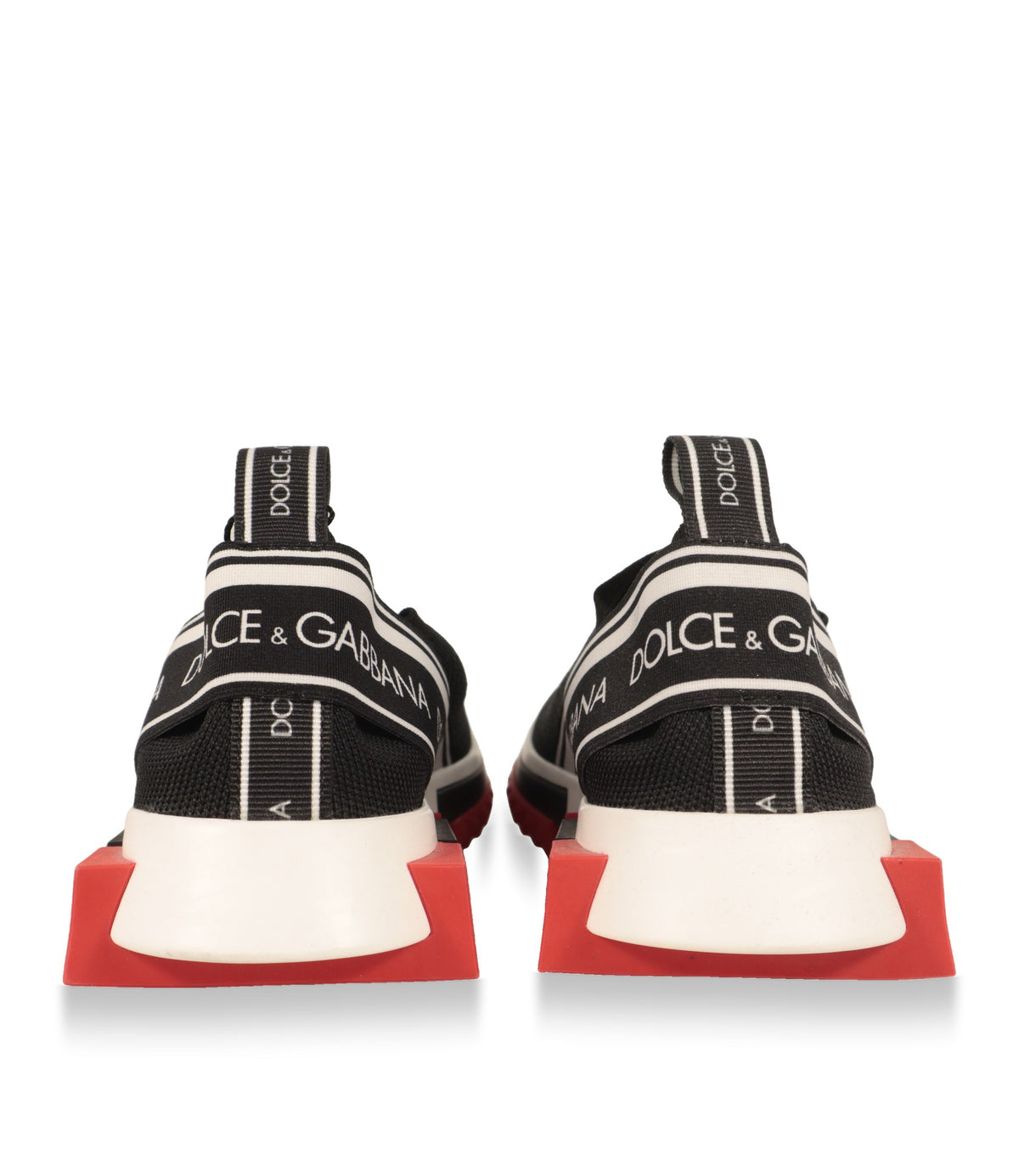 Dolce & Gabbana Sneaker Rückansicht mit Logo-Streifen und rot-weißer Sohle