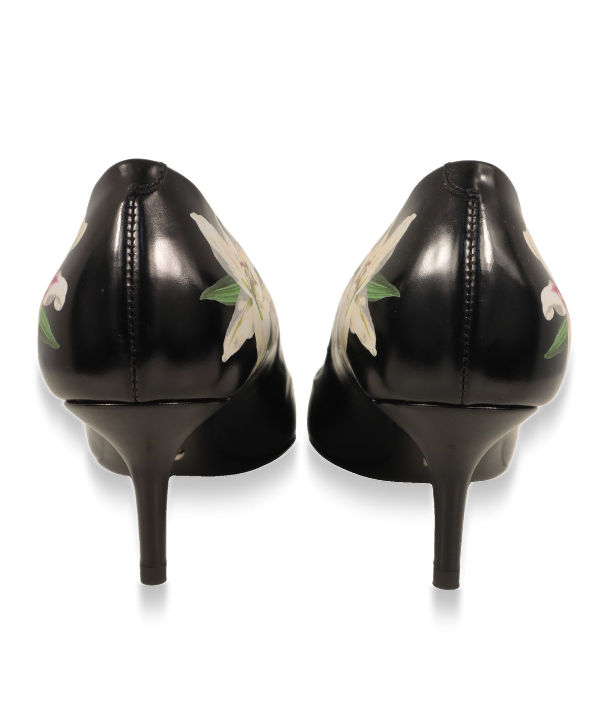 Dolce & Gabbana Pumps Rückansicht mit schlankem Absatz und Lilien-Motiv