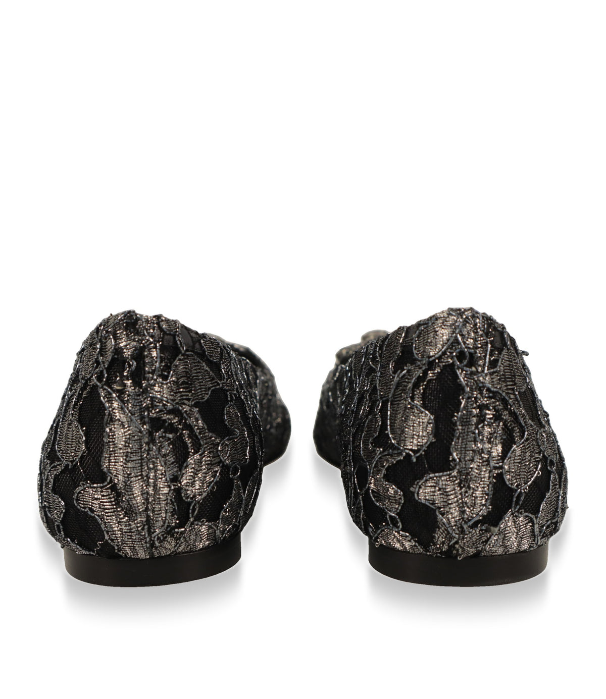 Rückansicht der Dolce & Gabbana Slipper mit floraler Lurex-Spitze und flachem Absatz
