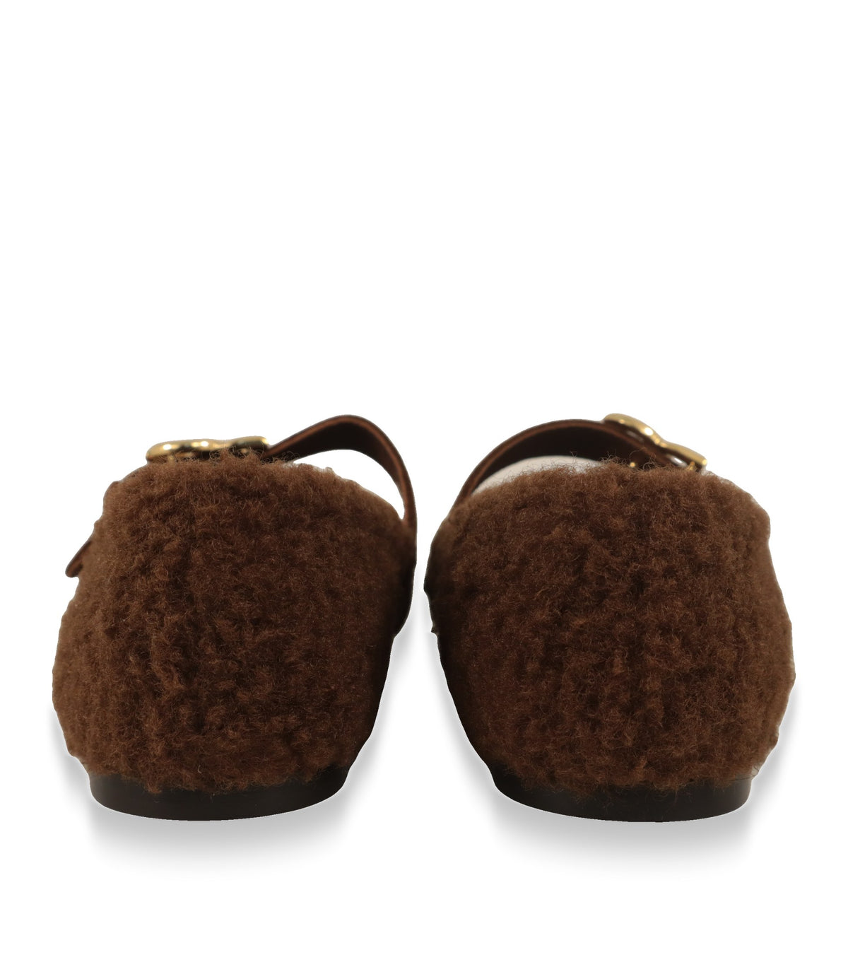 Dolce & Gabbana Ballerinas braun, Rückansicht mit weicher Teddy-Oberfläche und flacher Sohle