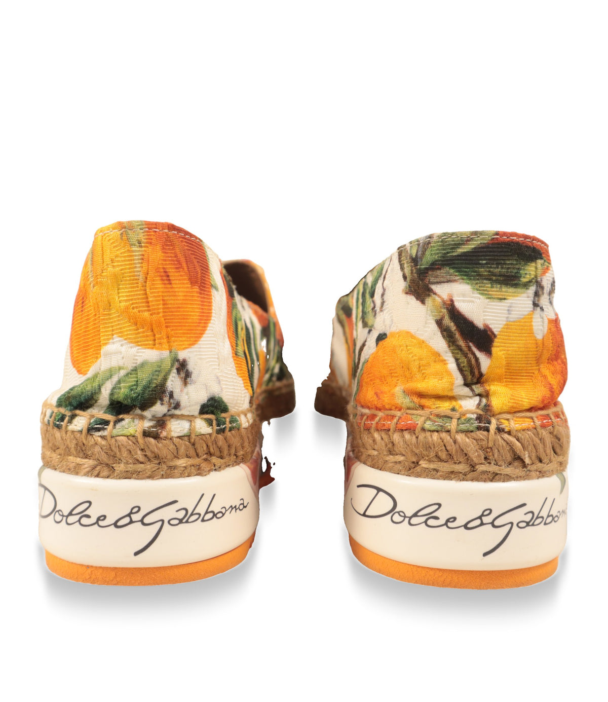 Dolce & Gabbana Espadrilles Rückansicht mit Markenschriftzug auf der weißen Plateausohle