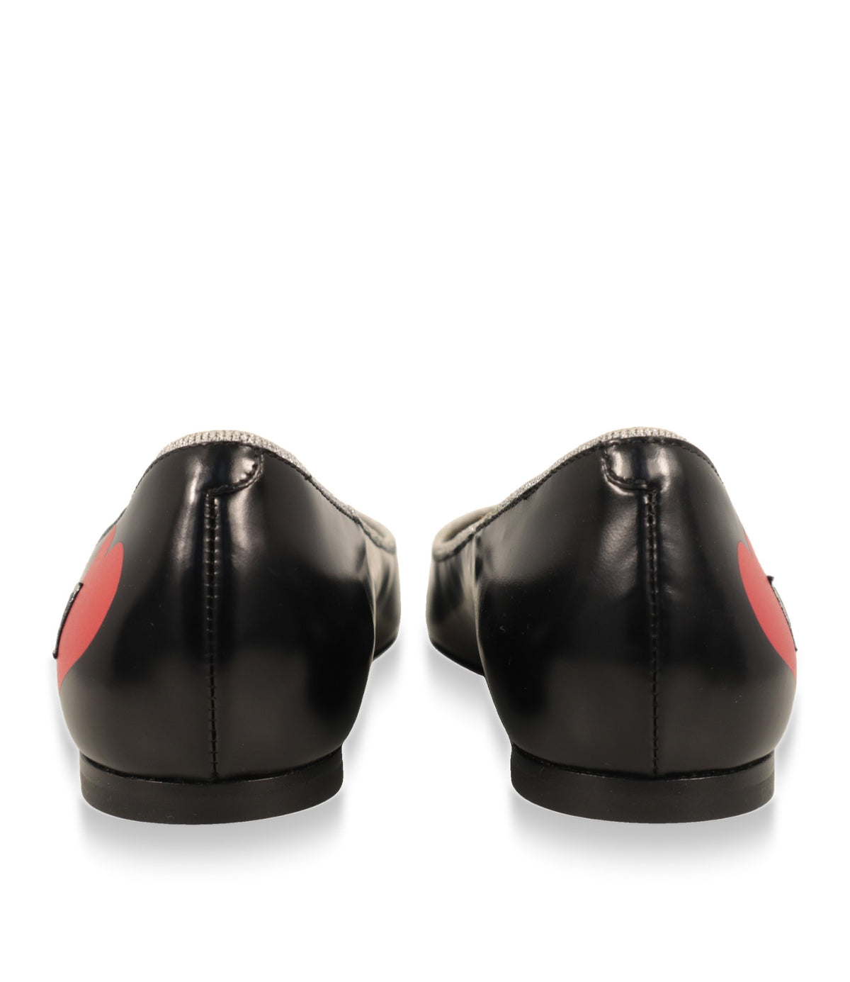 Dolce & Gabbana Ballerinas Rückansicht mit rotem Herz-Patch und flacher Ledersohle