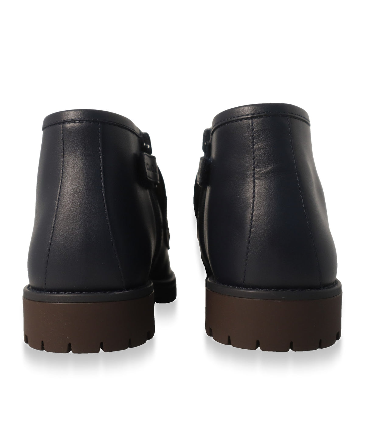 Gucci Stiefeletten Rückansicht in Marineblau mit brauner Gummisohle