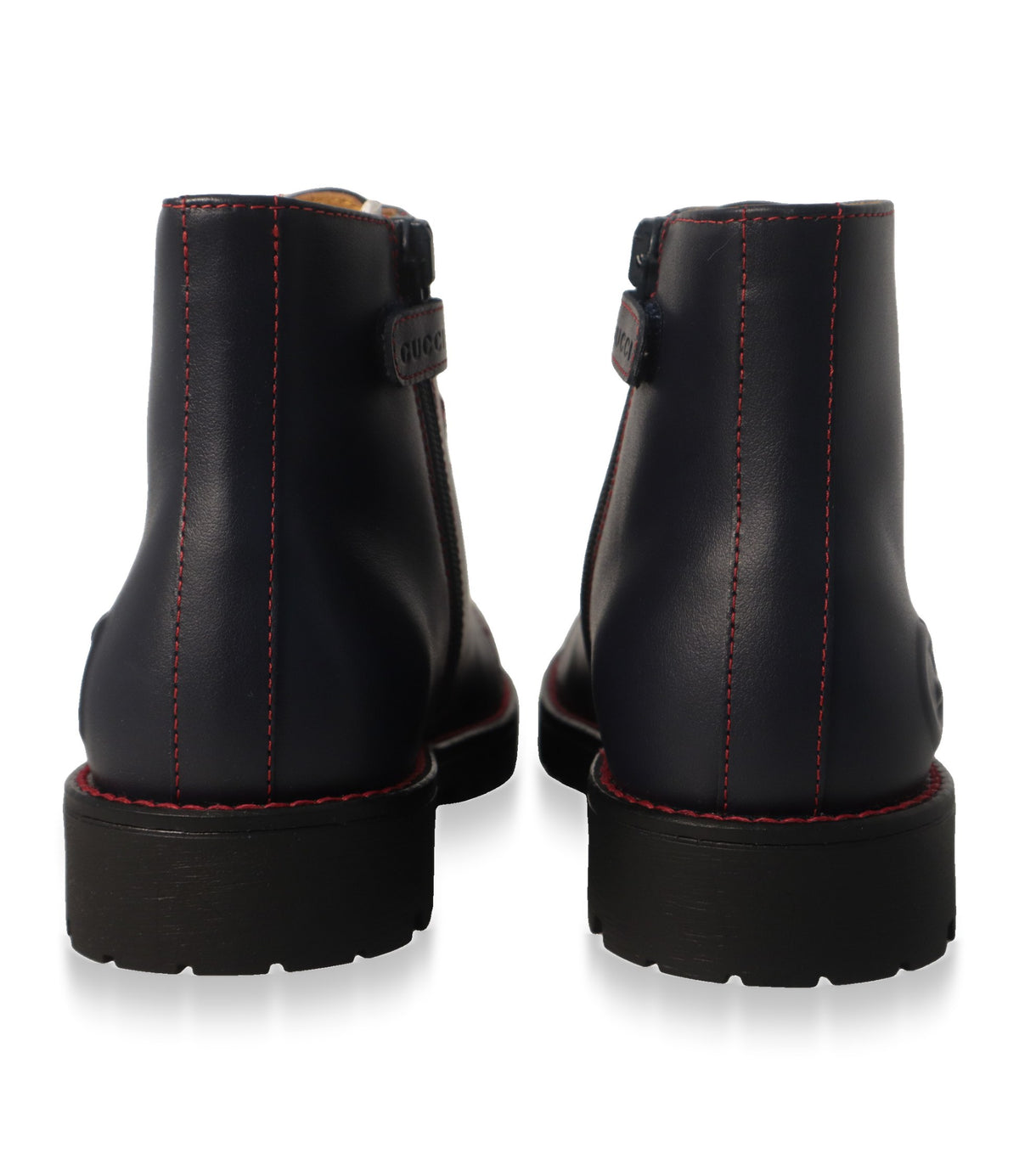 Gucci Stiefeletten Größe 28 von hinten mit roten Ziernähten und seitlichem Reißverschluss